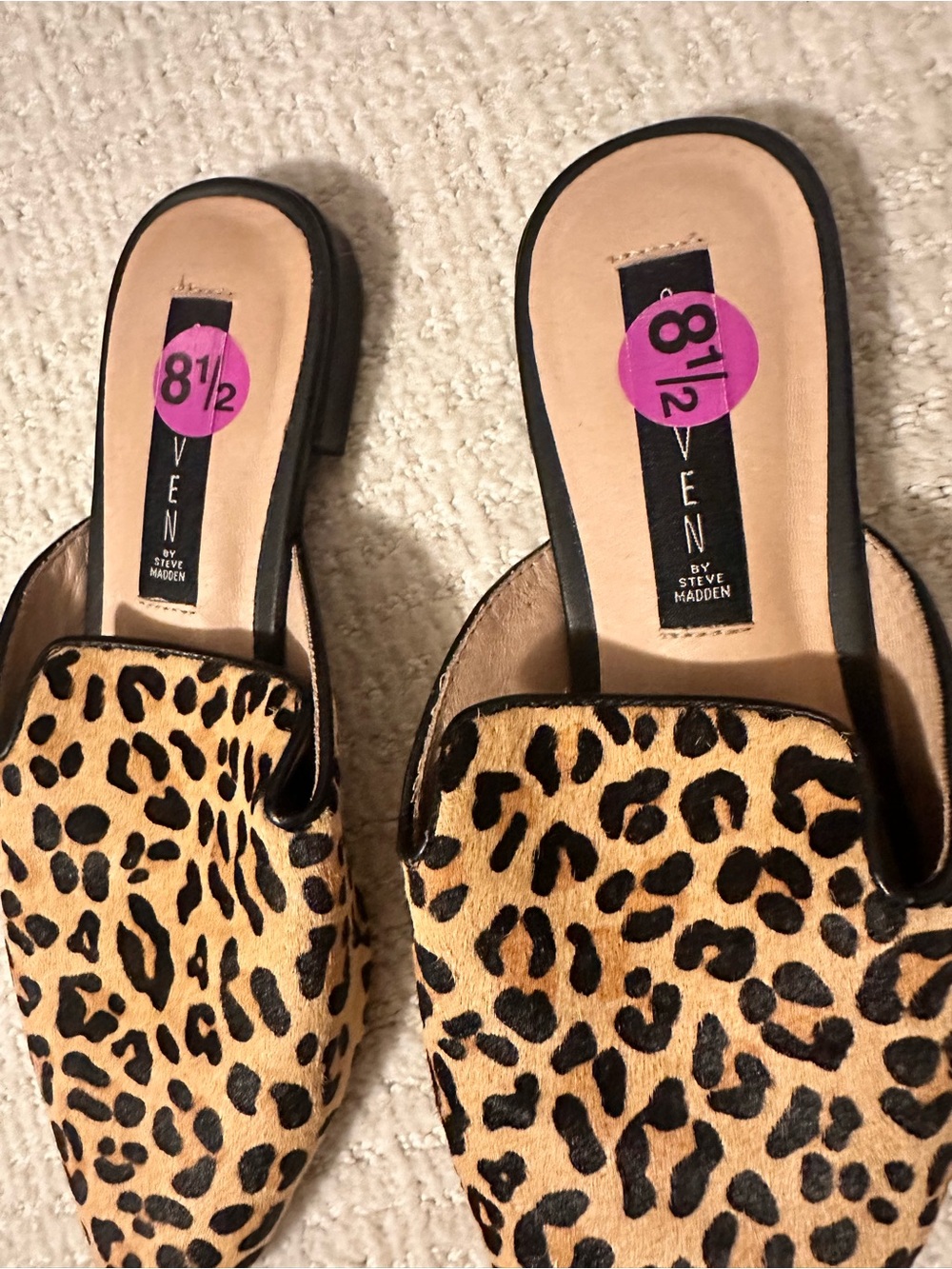 Steven By Steve Madden Leopard Print Pointed Mules in Tan and Black - Picture 2 of 6